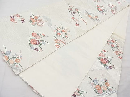 平和屋着物◎六通柄袋帯 唐織 松皮菱花文 銀糸 逸品 BAAI1204sa