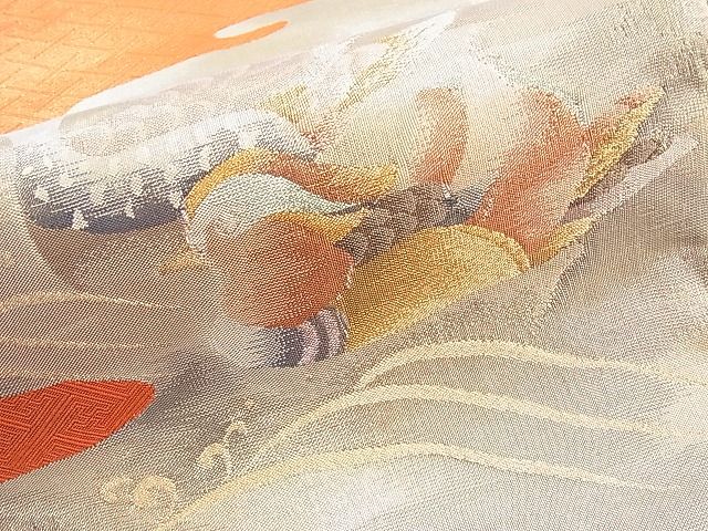 平和屋着物◎佐賀錦 太鼓柄袋帯 流水鴛鴦文 金糸 逸品 BAAI1207sa