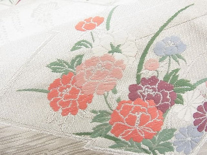 平和屋着物◎六通柄袋帯 唐織 松皮菱花文 銀糸 逸品 BAAI1204sa
