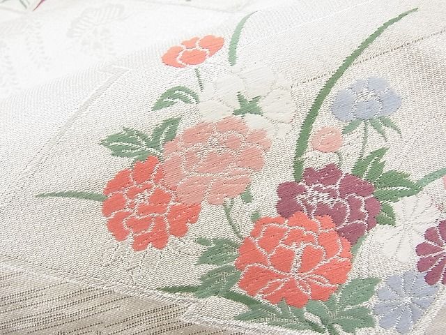 平和屋着物◎六通柄袋帯 唐織 松皮菱花文 銀糸 逸品 BAAI1204sa