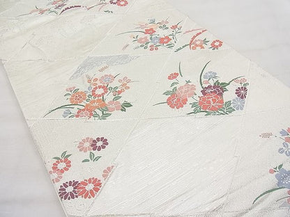 平和屋着物◎六通柄袋帯 唐織 松皮菱花文 銀糸 逸品 BAAI1204sa