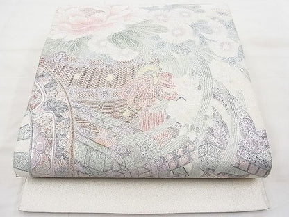 平和屋着物◎太鼓柄袋帯 綴れ 花車 銀彩 逸品 BAAI1196sa