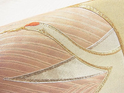 平和屋着物◎太鼓柄袋帯 駒刺繍 扇面飛鶴文 金銀糸 逸品 BAAI1201sa