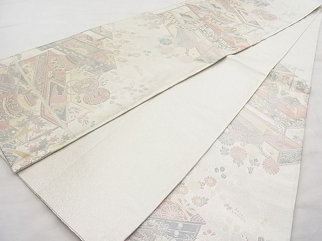 平和屋着物◎佐賀錦 六通柄袋帯 違い棚器物文様 900織 金銀糸 逸品 BAAI1191sa