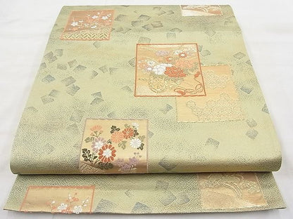 平和屋着物◎六通柄袋帯 唐織 色紙吉祥花車文 金糸 逸品 BAAI1190sa