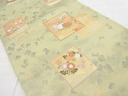 平和屋着物◎六通柄袋帯 唐織 色紙吉祥花車文 金糸 逸品 BAAI1190sa