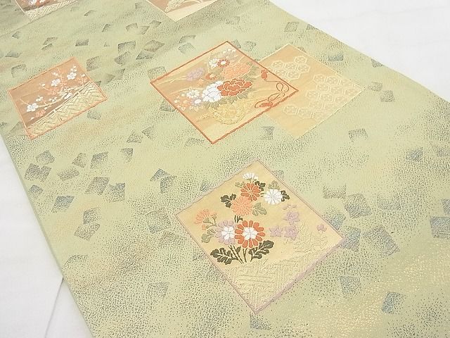 平和屋着物◎六通柄袋帯 唐織 色紙吉祥花車文 金糸 逸品 BAAI1190sa