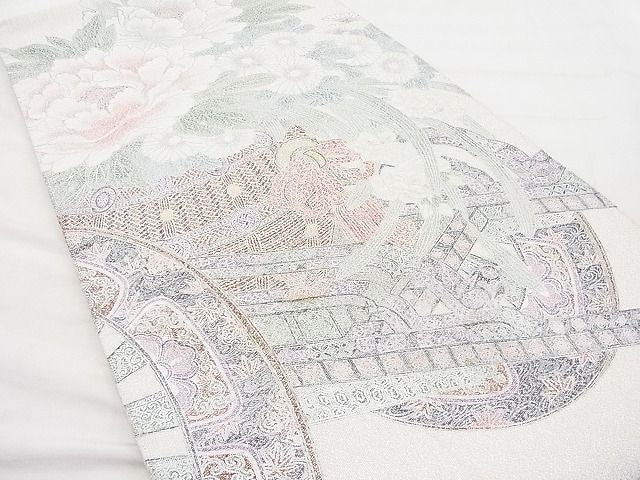 平和屋着物◎太鼓柄袋帯 綴れ 花車 銀彩 逸品 BAAI1196sa