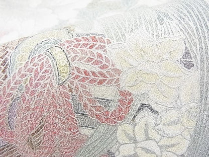 平和屋着物◎太鼓柄袋帯 綴れ 花車 銀彩 逸品 BAAI1196sa