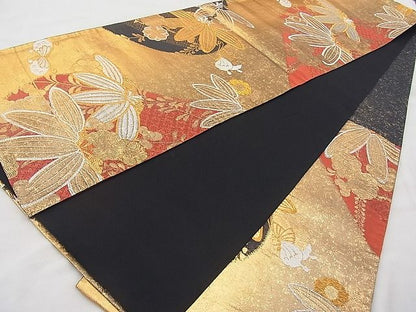 平和屋着物◎六通柄袋帯 唐織 舞蝶笹梅文 金銀糸 逸品 BAAI1216sa