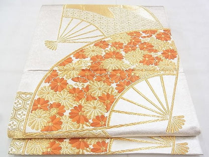平和屋着物◎六通袋帯 唐織 扇面吉祥菊文 金銀糸 やまとオリジナル 逸品 BAAH1195ns