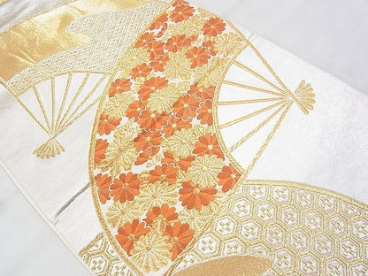 平和屋着物◎六通袋帯 唐織 扇面吉祥菊文 金銀糸 やまとオリジナル 逸品 BAAH1195ns