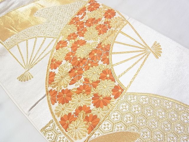 平和屋着物◎六通袋帯 唐織 扇面吉祥菊文 金銀糸 やまとオリジナル 逸品 BAAH1195ns