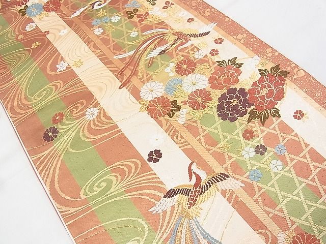 平和屋着物◎六通柄袋帯　唐織　鳳凰花丸文　金糸　逸品　BAAH5389ns