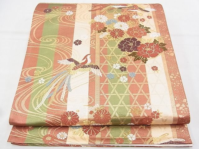 平和屋着物◎六通柄袋帯　唐織　鳳凰花丸文　金糸　逸品　BAAH5389ns