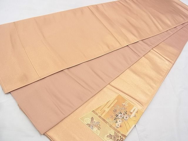 平和屋着物◎太鼓柄袋帯 手描き 駒刺繍 屏風秋草文 金糸 引箔 逸品 BAAI2017ns