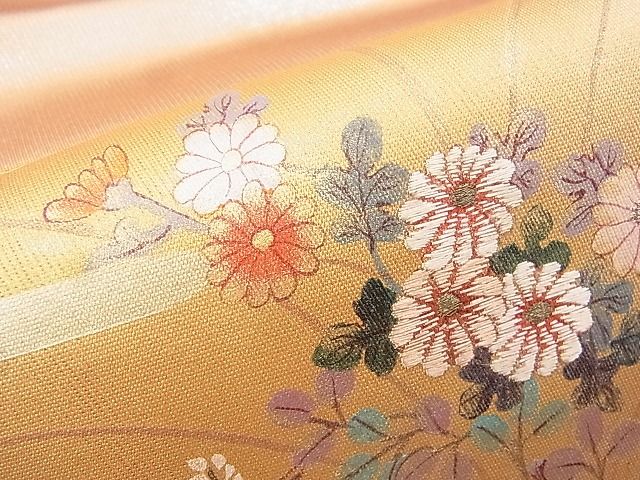 平和屋着物◎太鼓柄袋帯 手描き 駒刺繍 屏風秋草文 金糸 引箔 逸品 BAAI2017ns