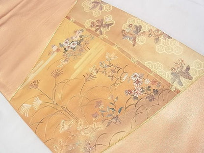 平和屋着物◎太鼓柄袋帯 手描き 駒刺繍 屏風秋草文 金糸 引箔 逸品 BAAI2017ns