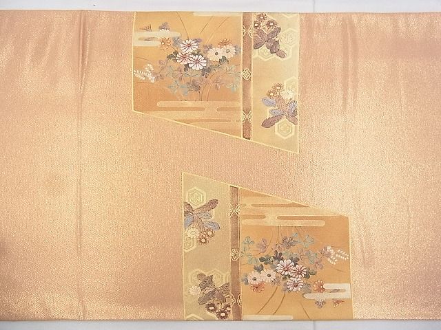 平和屋着物◎太鼓柄袋帯 手描き 駒刺繍 屏風秋草文 金糸 引箔 逸品 BAAI2017ns