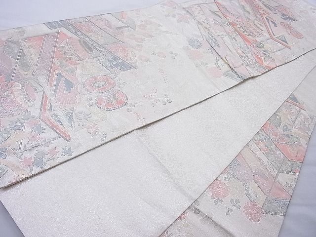 平和屋着物◎佐賀錦　六通柄袋帯　器物文様　900織　金銀糸　逸品　BAAH6123cm