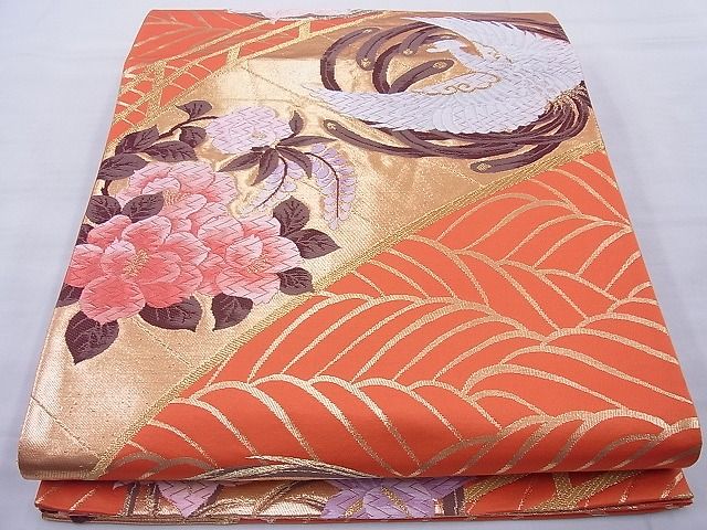 平和屋着物◎六通柄袋帯 唐織 鳳凰花丸文 金糸 逸品 BAAH6125cm