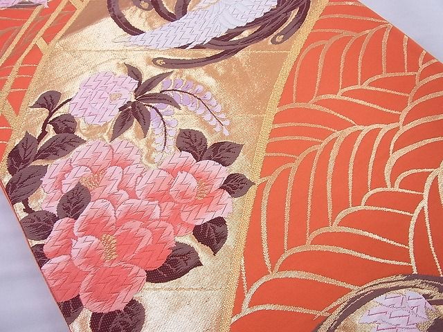 平和屋着物◎六通柄袋帯 唐織 鳳凰花丸文 金糸 逸品 BAAH6125cm
