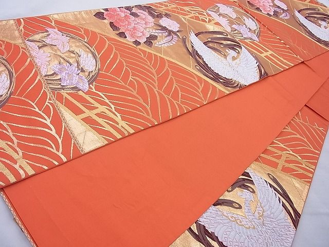 平和屋着物◎六通柄袋帯 唐織 鳳凰花丸文 金糸 逸品 BAAH6125cm