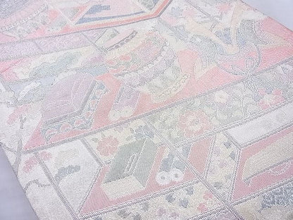 平和屋着物◎佐賀錦　六通柄袋帯　器物文様　900織　金銀糸　逸品　BAAH6123cm
