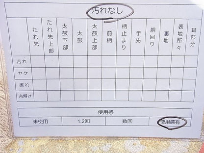 平和屋着物◎佐賀錦 太鼓柄袋帯 扇面散らし 金銀糸 逸品 BAAH6163cm