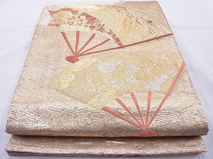 平和屋着物◎佐賀錦 太鼓柄袋帯 扇面散らし 金銀糸 逸品 BAAH6163cm