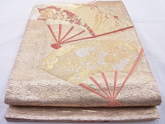 平和屋着物◎佐賀錦 太鼓柄袋帯 扇面散らし 金銀糸 逸品 BAAH6163cm