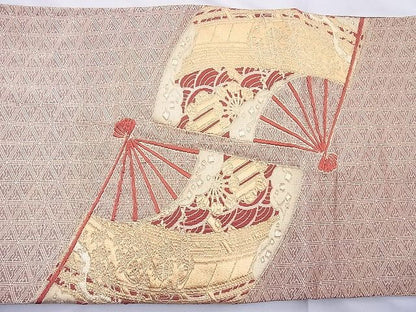 平和屋着物◎佐賀錦 太鼓柄袋帯 扇面散らし 金銀糸 逸品 BAAH6163cm