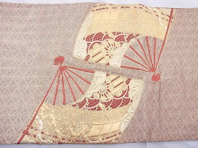 平和屋着物◎佐賀錦 太鼓柄袋帯 扇面散らし 金銀糸 逸品 BAAH6163cm