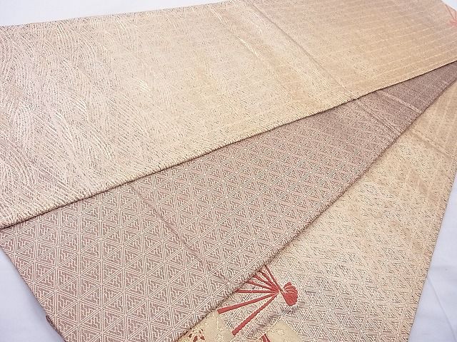 平和屋着物◎佐賀錦 太鼓柄袋帯 扇面散らし 金銀糸 逸品 BAAH6163cm