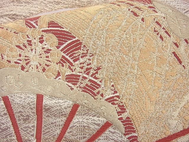 平和屋着物◎佐賀錦 太鼓柄袋帯 扇面散らし 金銀糸 逸品 BAAH6163cm