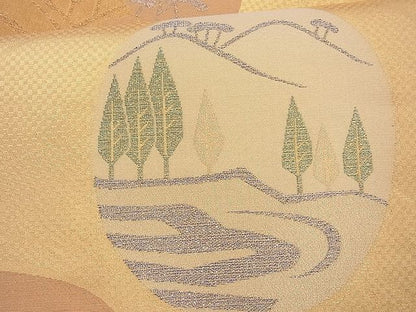 平和屋着物◎佐賀錦 六通柄袋帯 樹林風景丸文 金糸 逸品 BAAI4025cm