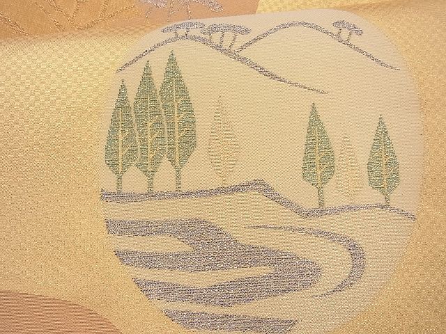 平和屋着物◎佐賀錦 六通柄袋帯 樹林風景丸文 金糸 逸品 BAAI4025cm