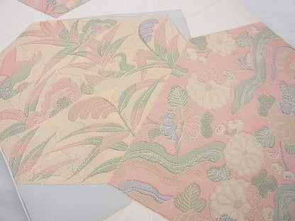 平和屋着物◎全通柄 本袋帯 切嵌草花文 逸品 BAAI4026cm