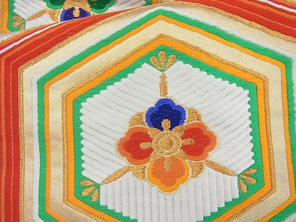 平和屋着物◎六通柄袋帯 唐織 花菱亀甲 金銀糸 逸品 BAAI4020cm