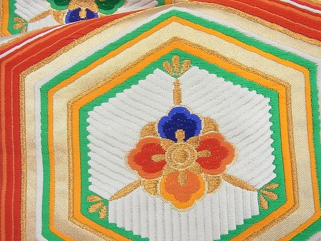 平和屋着物◎六通柄袋帯 唐織 花菱亀甲 金銀糸 逸品 BAAI4020cm