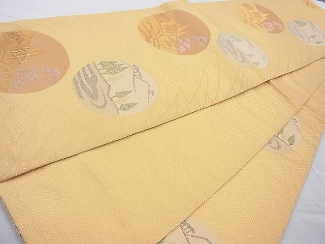 平和屋着物◎佐賀錦 六通柄袋帯 樹林風景丸文 金糸 逸品 BAAI4025cm