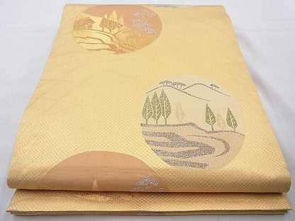 平和屋着物◎佐賀錦 六通柄袋帯 樹林風景丸文 金糸 逸品 BAAI4025cm