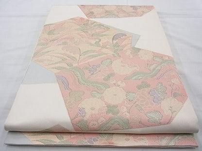 平和屋着物◎全通柄 本袋帯 切嵌草花文 逸品 BAAI4026cm