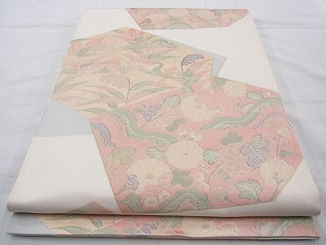平和屋着物◎全通柄 本袋帯 切嵌草花文 逸品 BAAI4026cm