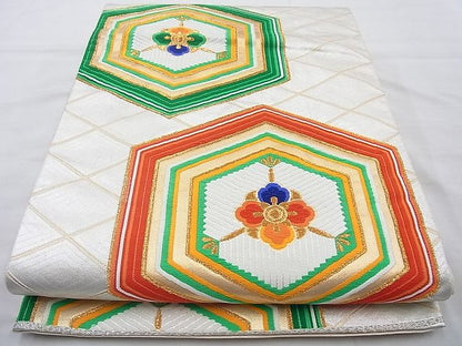 平和屋着物◎六通柄袋帯 唐織 花菱亀甲 金銀糸 逸品 BAAI4020cm