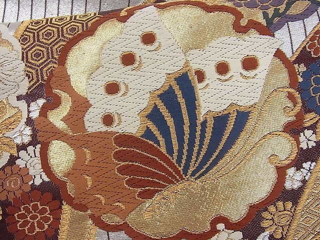 平和屋着物◎六通柄袋帯 唐織 雪輪花蝶文 金銀糸 逸品 BAAI4049cm