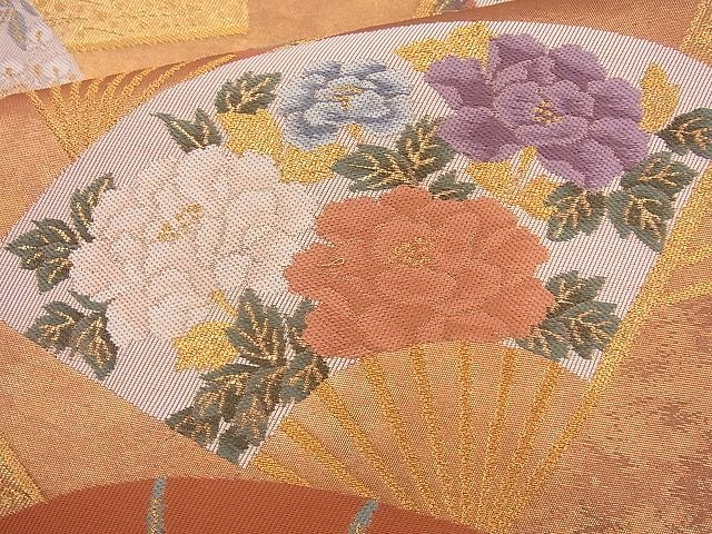 平和屋着物◎六通柄袋帯 唐織 扇面散らし花文 金糸 三越扱い 逸品 BAAI4050cm