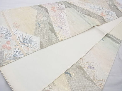 平和屋着物◎六通柄袋帯 唐織 吉祥秋草文 プラチナ箔二重織 逸品 BAAI4058cm