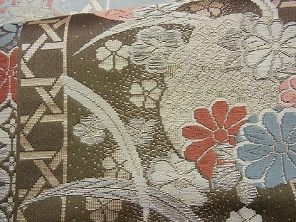 平和屋着物◎六通柄袋帯 唐織 雪輪草花文 金糸 逸品 BAAI4066cm