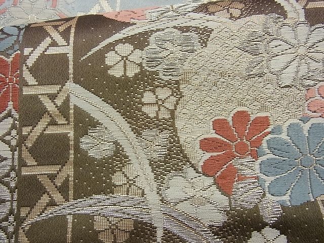 平和屋着物◎六通柄袋帯 唐織 雪輪草花文 金糸 逸品 BAAI4066cm